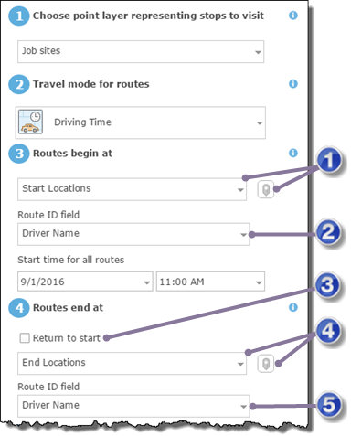 Start and end location parameters